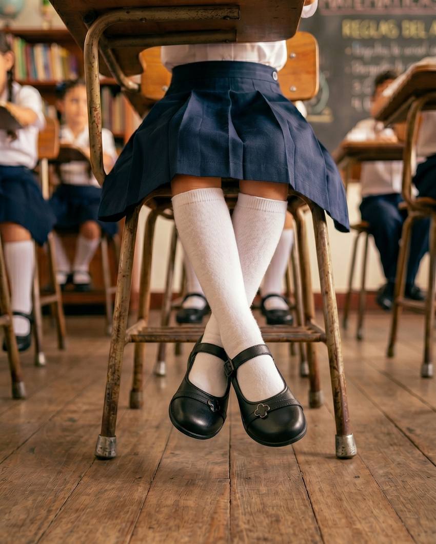 Niña con zapatos escolares SAVAYA en el salón de clases